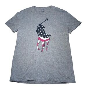 Polo Ralph Lauren Mens T Shirt Grey American Flag Big Pony Player Graphic Size M